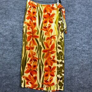 Jams World Floral Rayon Wrap Skirt Orange Green M Medium Beach Hawaiian Colorful